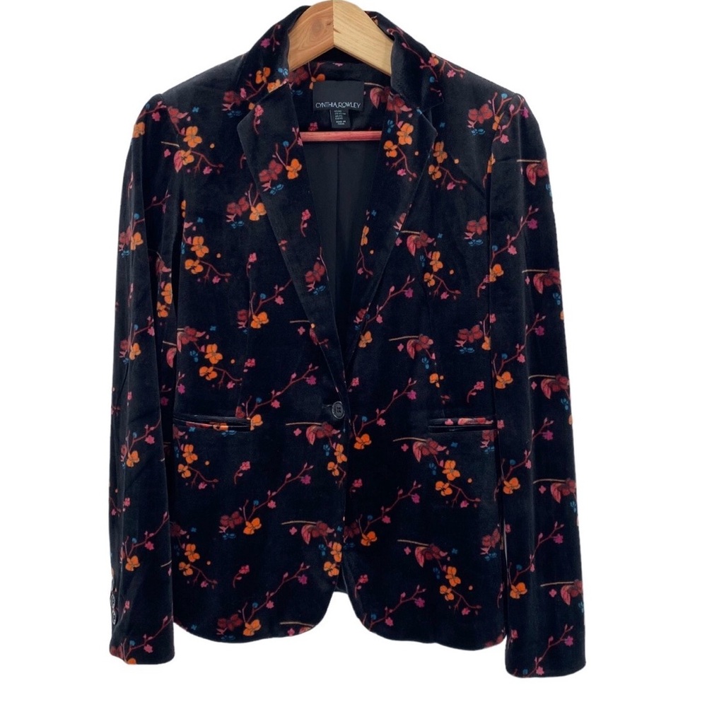 Cynthia Rowley S  Black Velvet Floral Blazer